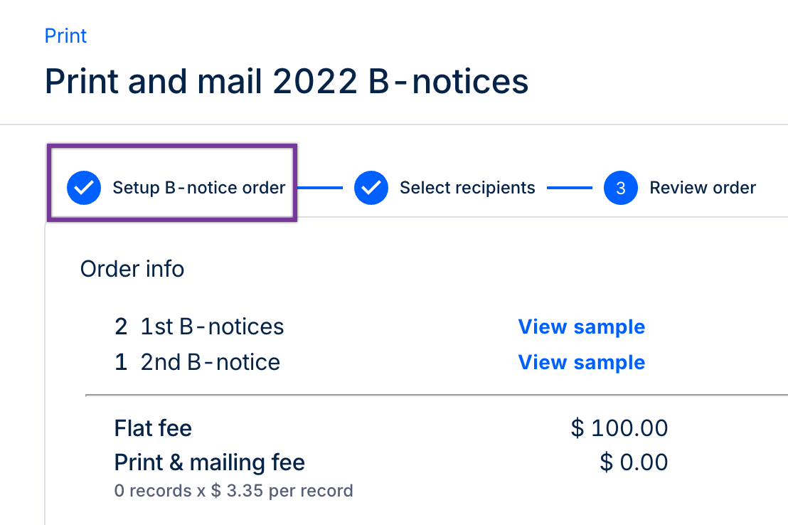 The Setup B-notice order step is highlighted.